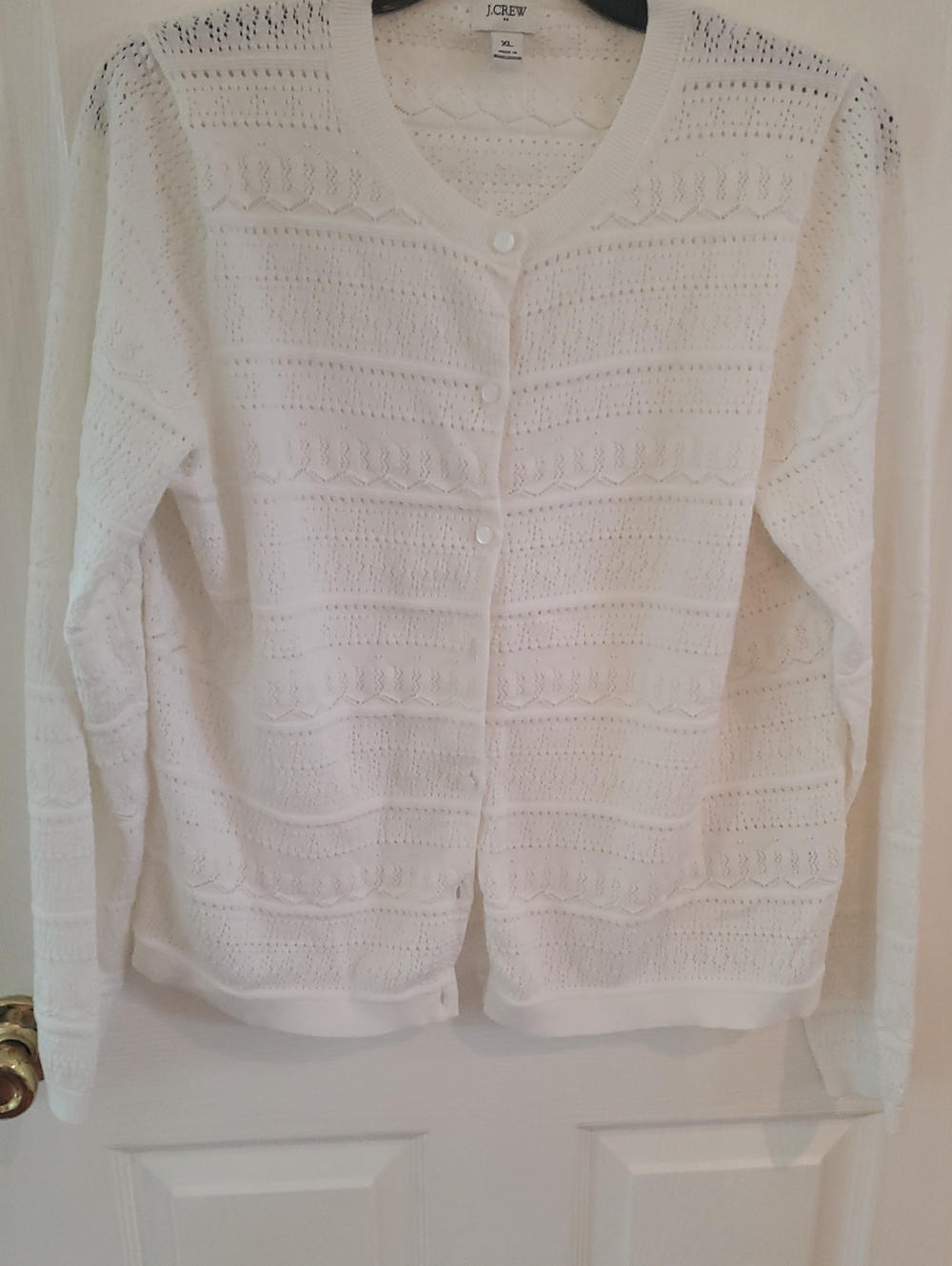 J. Crew White Eyelet Knit Button-Front Sweater